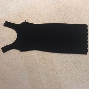 bcbgmaxazria black dress sleeveless with laser cut hem.